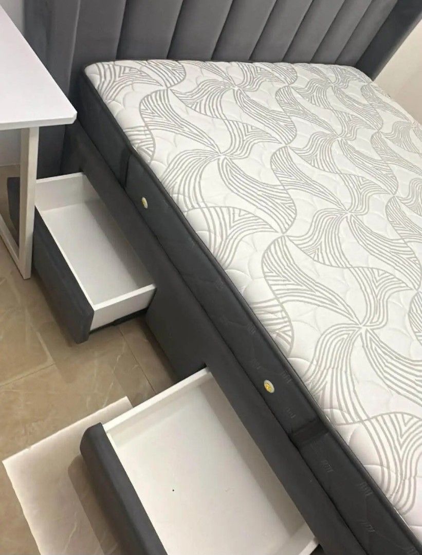 Mandaue king size bed frame and mattress with storage (Category: Bed Frames & Mattresses) located in San Juan City. Submitted by 101805el (Listing ID 1464520040, Image 2). Description: king sized mandaue bed frame and mattress 1yr old only, lst yr lang binili w- 200cm h- 114cm mattress- 72x75 20k price is negotiable pick up or deliver deliver via lalamove.