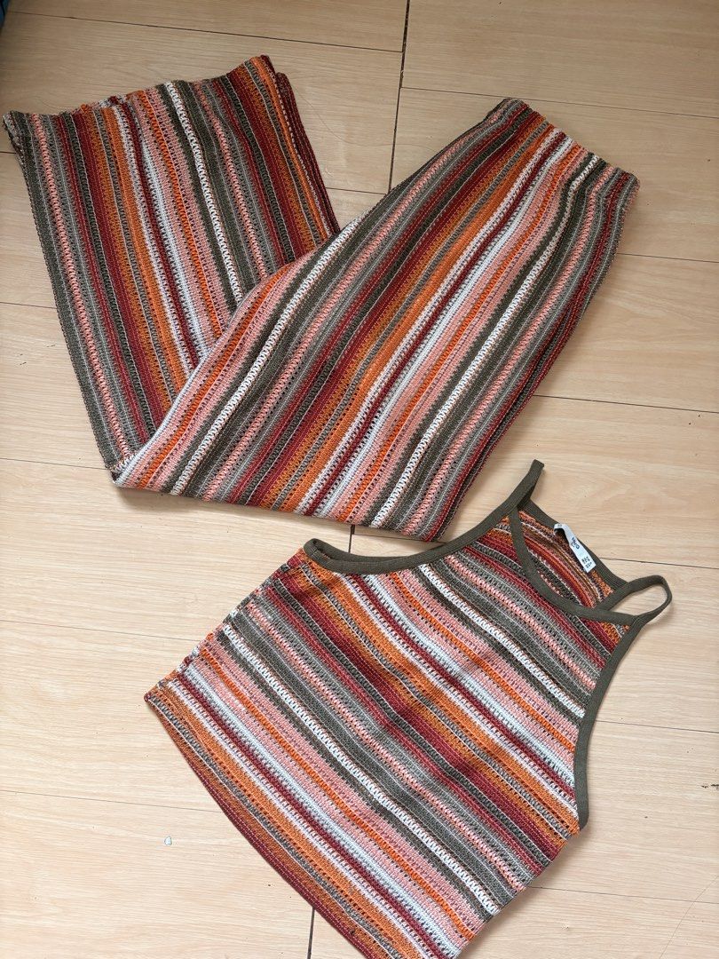 Mango Knit Coordinates (Category: Sets or Coordinates) located in Makati City. Submitted by iu__00 (Listing ID 1464388519, Image 1). Description: - Mango knit set - Size: Xs on tag (fit up to small) - Includes cropped tank top and wide-leg pants - Ideal for a casual, bohemian look - Lightweight and breathable material - Perfect for summer or layering.