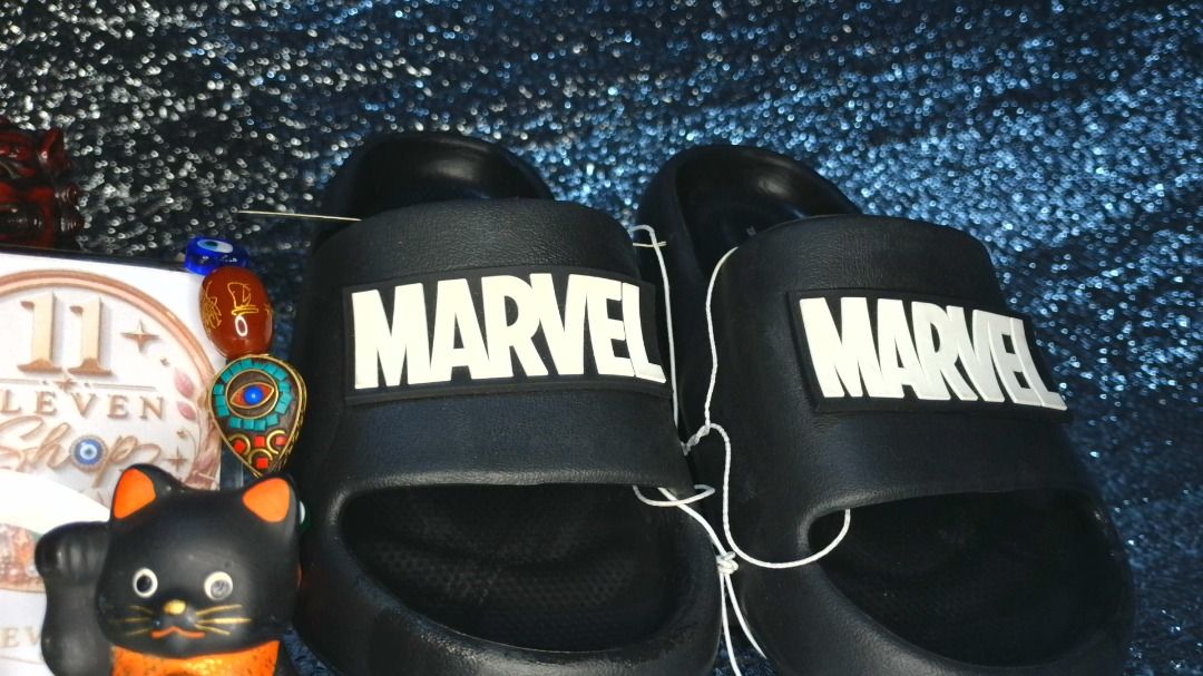 Marvel Black 200 MM Slipper / Slide for kids (Category: Slippers & Slides) located in Caloocan City. Submitted by 11eleven.shop (Listing ID 1464549046, Image 1). Description: - Iconic Marvel logo on the slide strap -200 MM.