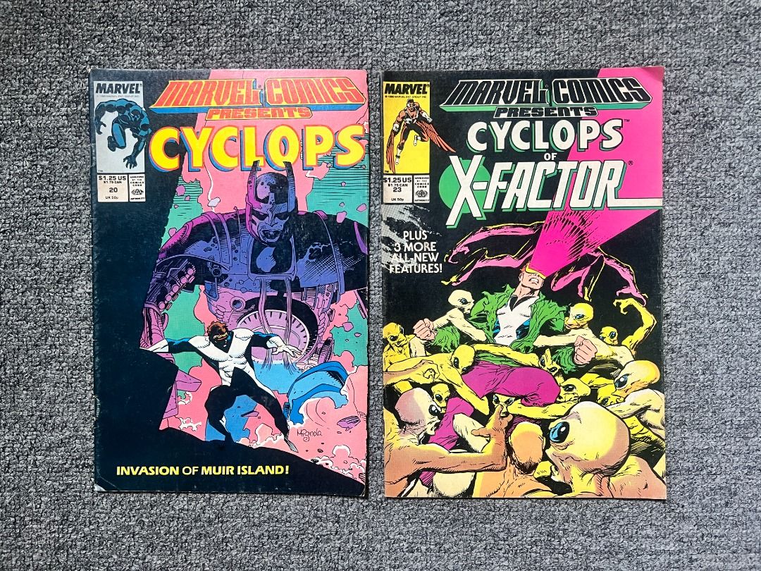 Marvel Comics Presents Cyclops #20 & #23 (1989) 2-Book Bundle (Category: Comics & Manga) located in Cebu City. Submitted by tothephatcave (Listing ID 1464469386, Image 1). Description: Classic Copper Age Marvel featuring Cyclops, Black Panther, and an awesome Mike Mignola cover on #20! Perfect reader copies for any X-Men fan. Condition: Mid-grade (approx. 5.0 - 6.0). Normal handling wear, some spine stress on #20, and #23 has a vintage Goodwill p