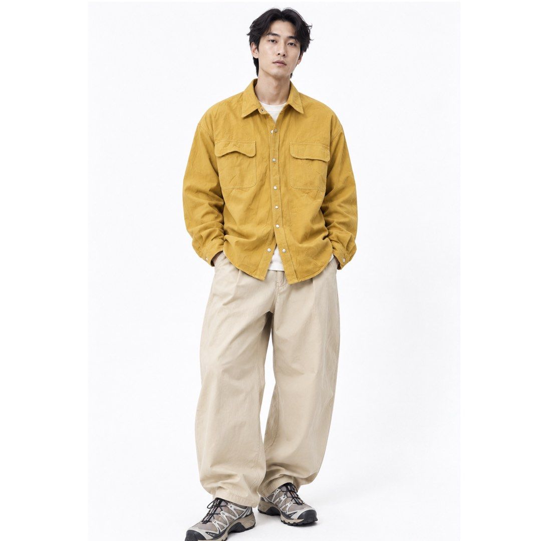 Men’s Mustard Soft Denim Overshirt | Utility Pocket Button Down XL (Category: Tshirts & Polo Shirts ) located in San Jose del Monte. Submitted by vanessabarredo (Listing ID 1464534583, Image 2). Description: Men’s soft denim overshirt in a mustard / ochre yellow shade. Relaxed utility/workwear style with dual flap chest pockets and snap-button closure. Nice worn-in look—easy to style as a shirt or lightweight layering piece. Condition: Good — exp