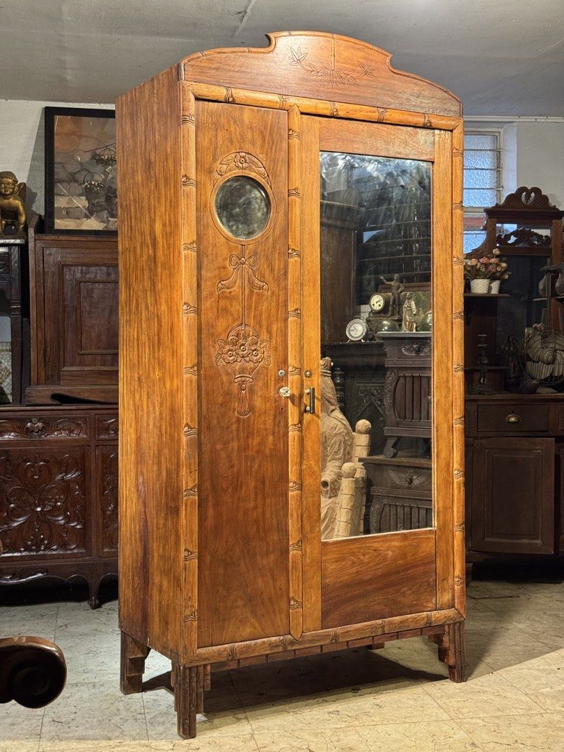 Mid Century Solid Narra Wardrobe Cabinet (Category: Office Furniture & Fixtures) located in Manila. Submitted by sinaunang_gamit (Listing ID 1464386164, Image 3). Description: Mid Century Solid Narra Wardrobe Cabinet newly replaced mirror Height: 81 inches Length: 40 inches Width: 20 inches ₱12k.