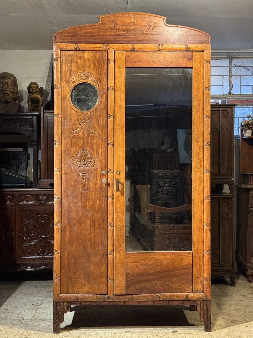 Mid Century Solid Narra Wardrobe Cabinet (Category: Office Furniture & Fixtures) located in Manila. Submitted by sinaunang_gamit (Listing ID 1464386164, Image 2). Description: Mid Century Solid Narra Wardrobe Cabinet newly replaced mirror Height: 81 inches Length: 40 inches Width: 20 inches ₱12k.
