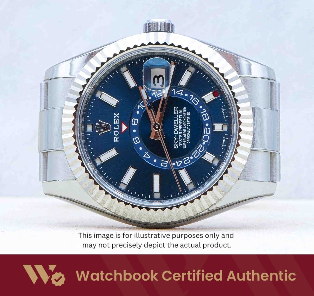 [Mint] Rolex Sky Dweller Oyster 326934 Blue Dial A8196 | Apr 2024 (Category: Watches) located in Singapore. Submitted by watchbooksg (Listing ID 1454280374, Image 1). Description: Watchbook Swiss-Standard Certified: Professional Authentication You Can Trust Every watch undergoes systematic 60-point verification by Swiss-trained watchmakers at our in-house Watchbook Service Centre. We verify all checkpoints—movement, dial, case, bracelet, crown, b