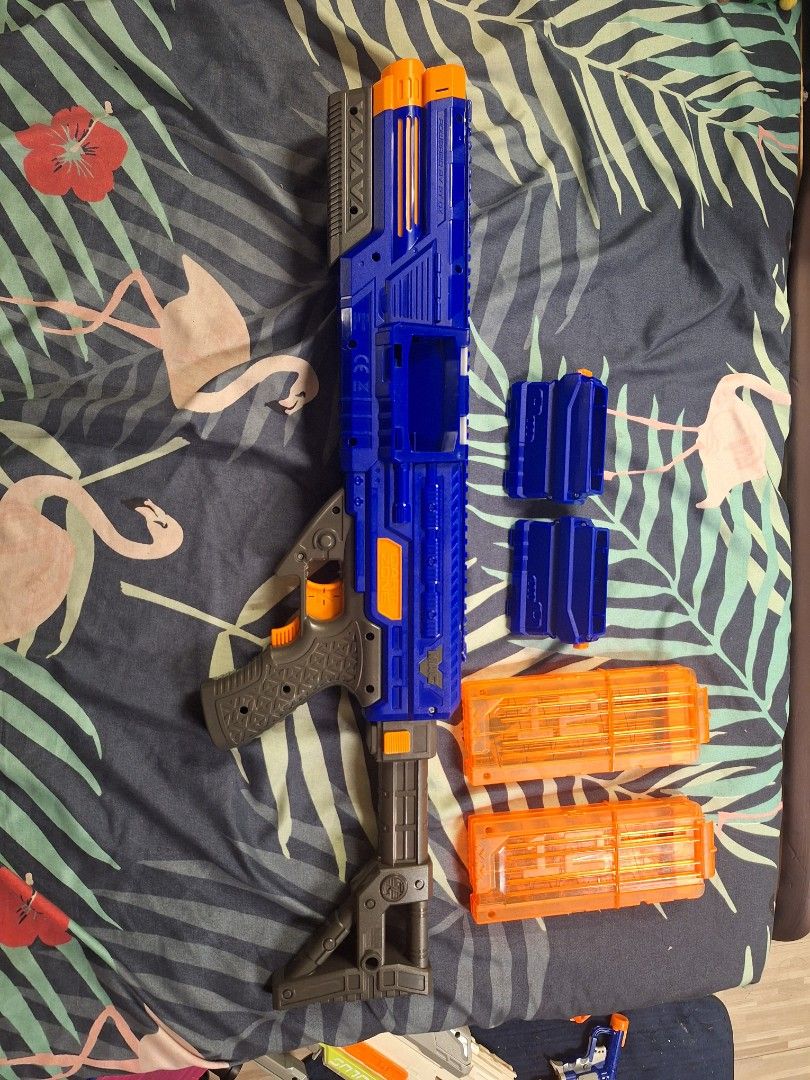 Modified Nerf Toy Blasters (Category: Action & Battle Toys) located in Paranaque City. Submitted by kevinr. (Listing ID 1464406410, Image 1). Description: For Sale: Modified Nerf Blasters Air restrictor removed, upgraded springs, lubber and o-ring replaced for springers 18 AWG Rewired, 2S 7.4v (or 11.1v 3S) batteries, 16A microswitches, motors replaced for Flywheels All will have darts included Xshot Longshot 2.0* (AR removed, relubbed and seal i