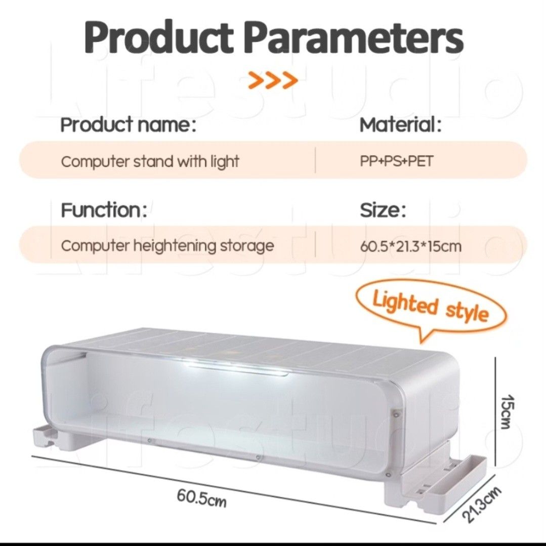 Monitor Stand with Drawer Light Upgrade Holder (Category: Office Furniture & Fixtures) located in Imus. Submitted by inadayoo (Listing ID 1464417269, Image 1). Description: - used once only. too big for my table rfs: decluttering x sensi & impatient .