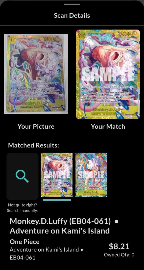 Monkey D. Luffy EB04-061 SEC (Category: Raw Singles) located in Manila. Submitted by poks01 (Listing ID 1464437373, Image 2). Description: No Flaws Authentic .