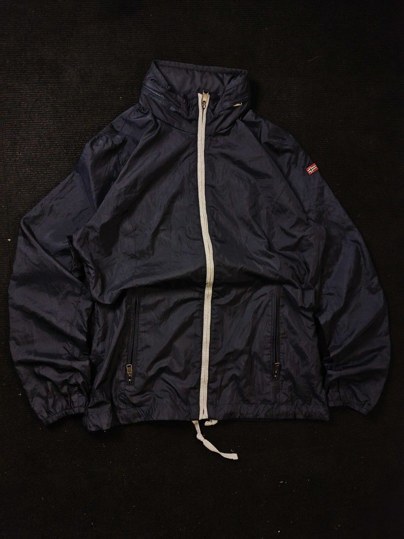 Napapijri Windbreaker with hood (Category: Coats, Jackets and Outerwear) located in San Fernando. Submitted by retro_d (Listing ID 1464554169, Image 2). Description: - Napapijri Windbreaker with hood - Size: Large on tag (W21.5/L27) - Condition: Excellent - Color Rate: 9.5/10 - No Issue.