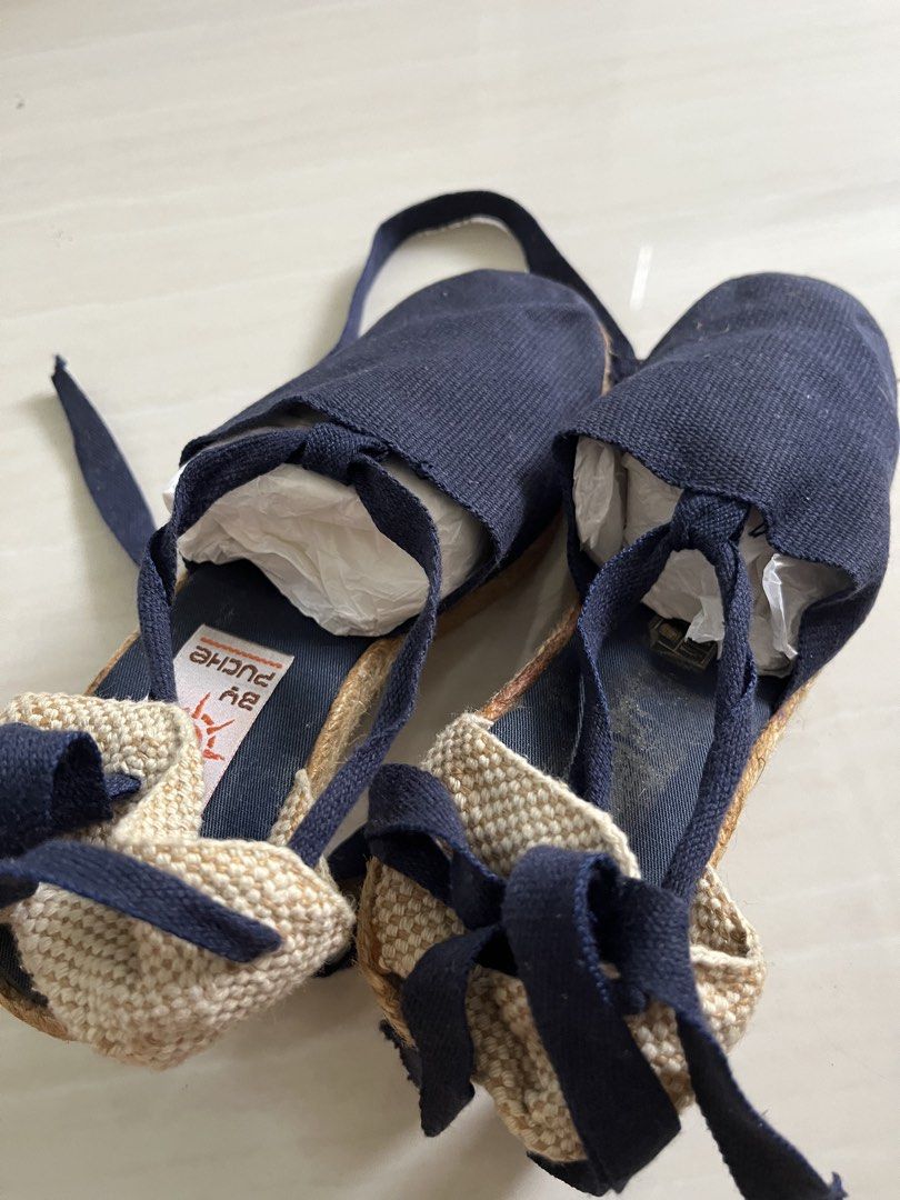 Navy Blue Espadrille Wedge Sandals (Category: Wedges) located in Muntinlupa City. Submitted by jane226ph (Listing ID 1464384079, Image 1). Description: Wedge sandals Tie-up straps Textured fabric upper part Made in Spain Bought in Spain I actually did not able to use this. Only worn indoor for fitting. Minimal wear because of storage. A Gentle Note: These are privately owned pieces and condition vary from that of brand new retail items. Kindly ta