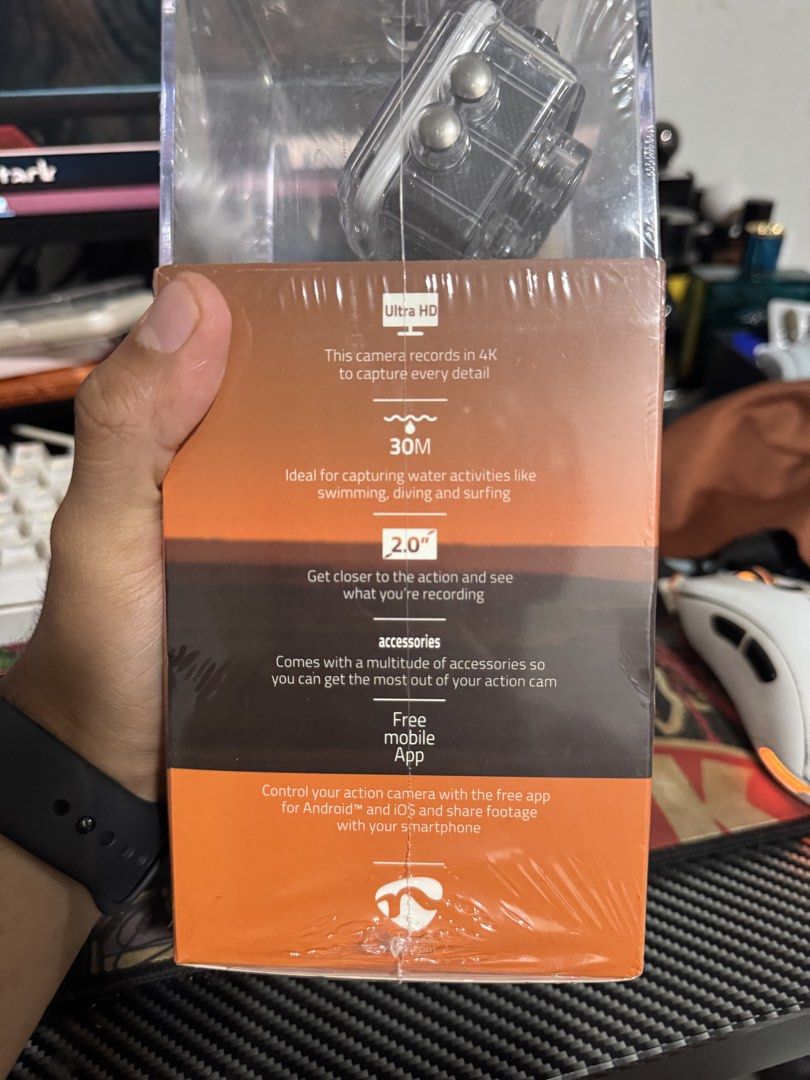 Nedis ACAM41BK Action Camera 4K Ultra HD (Category: Cameras) located in Manila. Submitted by misfits.ph (Listing ID 1464463572, Image 2). Description: - Record in crisp 4K Ultra HD resolution. - Waterproof up to 30 meters, perfect for adventures. - Built-in 2.0" screen for easy viewing. - Comes with a variety of useful accessories. - Control and manage your camera with a free mobile app (Android & iOS). - Modern USB Type-C connectivity. 1000 peso