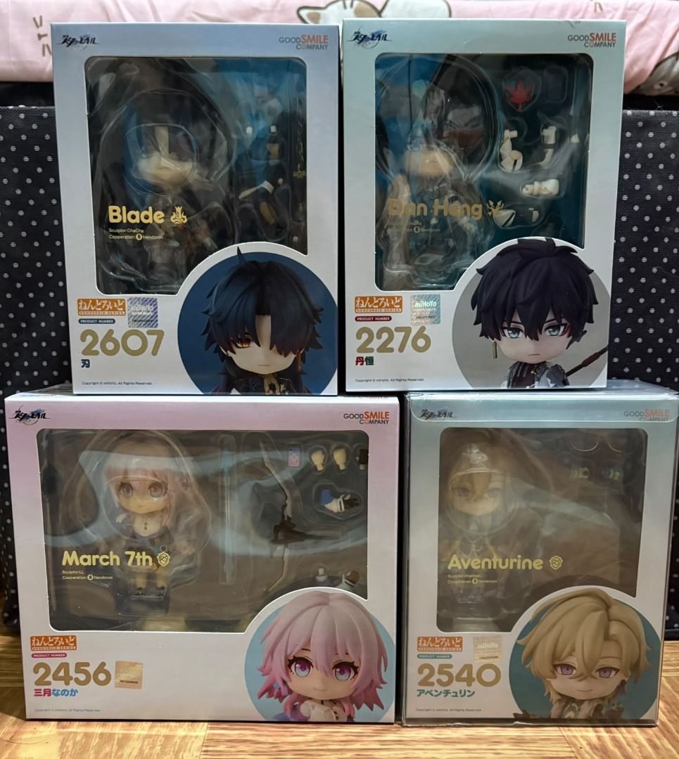 Nendoroids - Honkai Star Rail (HSR) (Category: Figurines & Statues) located in Manila. Submitted by itsysaaa_ (Listing ID 1464415426, Image 1). Description: March 7th (MISB) - ₱2500 Aventurine (MISB) - SOLD Dan Heng (MISB) - RESERVED Blade (MISB) - ₱2500 *have minor dirt on box *No pre-order bonus, as it wasn’t purchased from the CN store. I can send more photos upon request. You may send me a message here or at X/twitter (@labyuwrio) if you have
