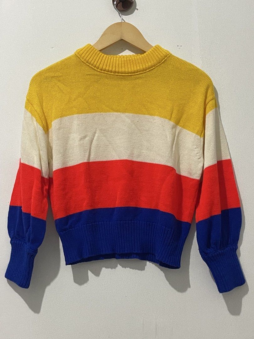 Neon Island Striped Knit Sweater (Category: Longsleeves) located in Quezon City. Submitted by witchinthecity (Listing ID 1464450589, Image 1). Description: -Signs of usage: himulmol -no tag but bought in Neon Island’s warehouse sale in Cubao Expo before -Size XS .