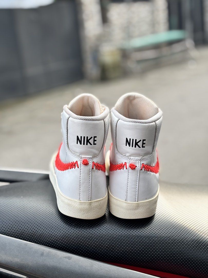 Nike Blazer Zigzag Mid White Red Men's Size 7 (25cm) (Category: Sneakers) located in San Fernando. Submitted by kickslocker (Listing ID 1464369659, Image 3). Description: - Nike Blazer Zigzag Mid Sneakers - Color: White with Red Zigzag Stitching - Men's Size: 7 (US) - Insole Length: 25cm - Condition: Excellent, worn only a few times - Plenty of life left, unique design.