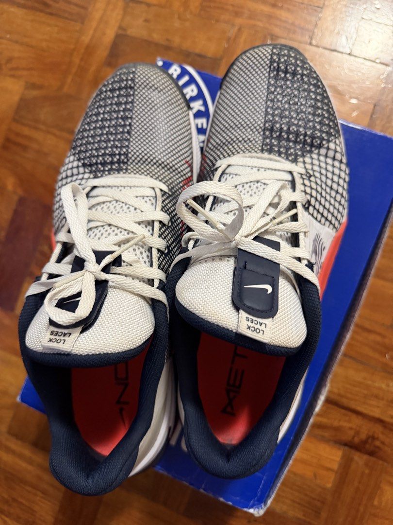 Nike Metcon 8 Training Shoes (Category: Sneakers) located in Paranaque City. Submitted by ferrewr (Listing ID 1464475743, Image 2). Description: - Good as new - Size: US 10 / EUR 44 - Colorway: White, Navy, and Grey - Ideal for workouts and lifting - Condition: Minor scuffs on soles from use, plenty of life remaining .
