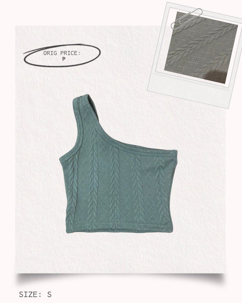 one shoulder top (Category: Sleeveless) located in Mandaluyong City. Submitted by rainiiah (Listing ID 1464384059, Image 1). Description: size xs / s well-used (more than twice) no flaws.