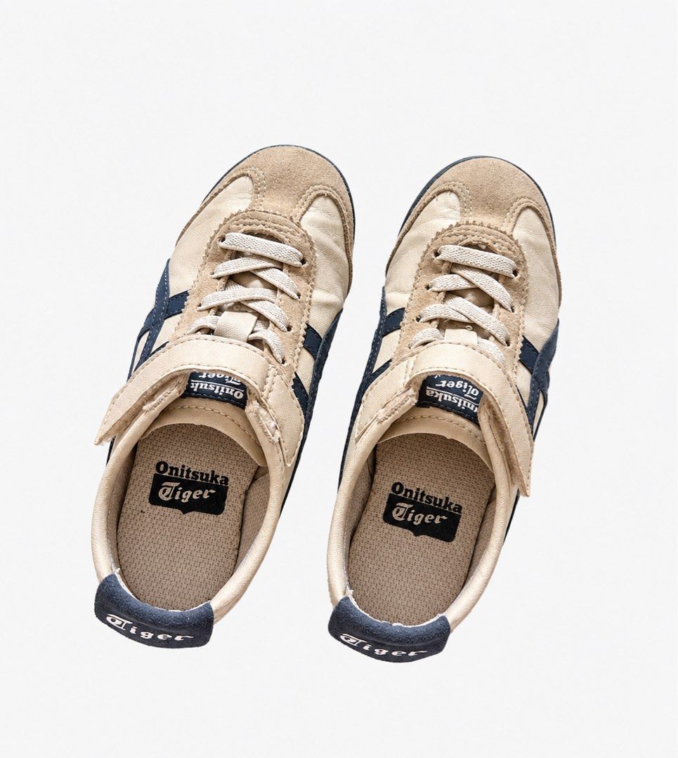 Onitsuka Tiger Mexico 66 PS Kids (Category: Babies & Kids Fashion) located in Bocaue. Submitted by ks_boutique (Listing ID 1464377551, Image 1). Description: - Onitsuka Tiger Mexico 66 PS - Kids' Sneakers - Colourway: Birch and Indian Ink - Size: K11 (US) / 17.5cm (CM) / 28.5 (EUR) / K10 (UK) - Features easy-to-use velcro straps - Ideal for everyday wear.