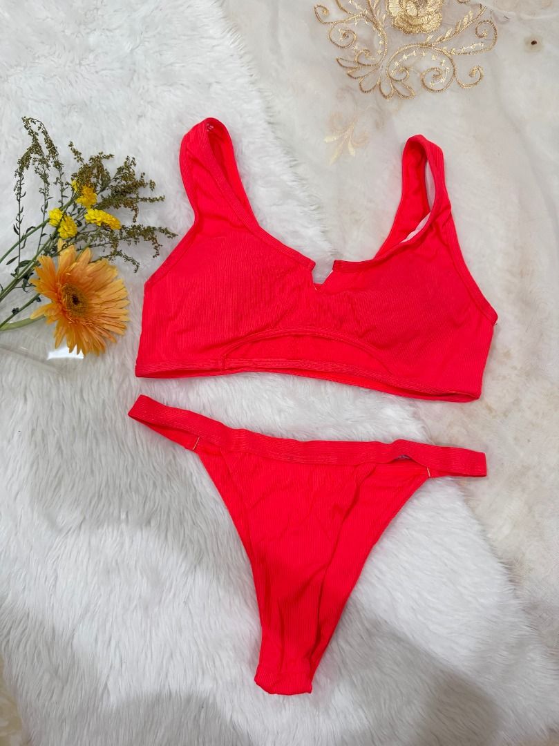 Orange Two Piece Swimsuit (Category: Bikinis & Swimsuits) located in Mandaluyong City. Submitted by prelovedbyrinoa_ (Listing ID 1464358457, Image 1). Description: Cute and versatile swimsuit, perfect for beach days, pool trips, and vacations! 🌴✨ • Padded cups • Stylish & comfy fit • Preloved / used once • Good condition.