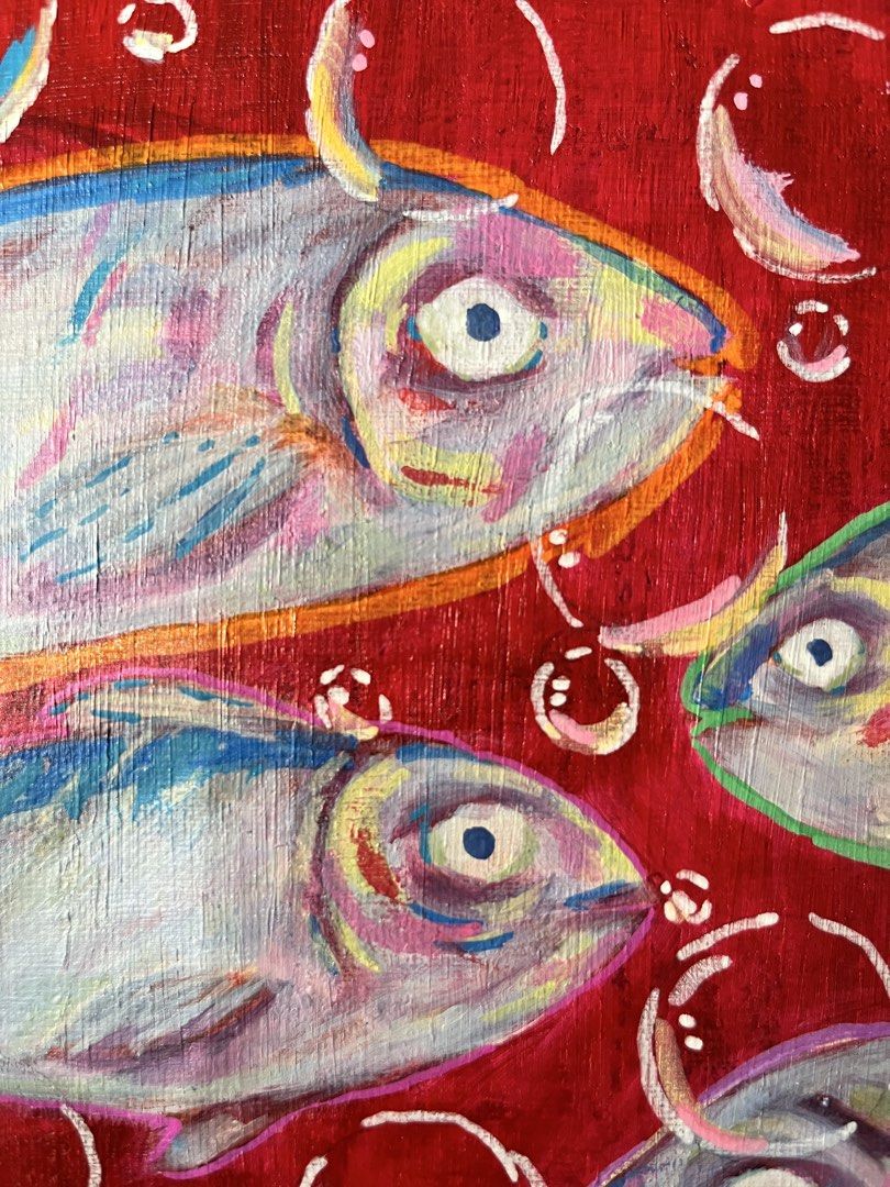Original Fish Painting on Canvas (Category: Art & Prints) located in Manila. Submitted by francinne (Listing ID 1464445557, Image 3). Description: Title: “Fishies” Medium: Acrylic on stretched canvas Size: 12x12 inches With certificate of authenticity Payment will be made through GCash or Maribank. The customer will shoulder the shipping fee..