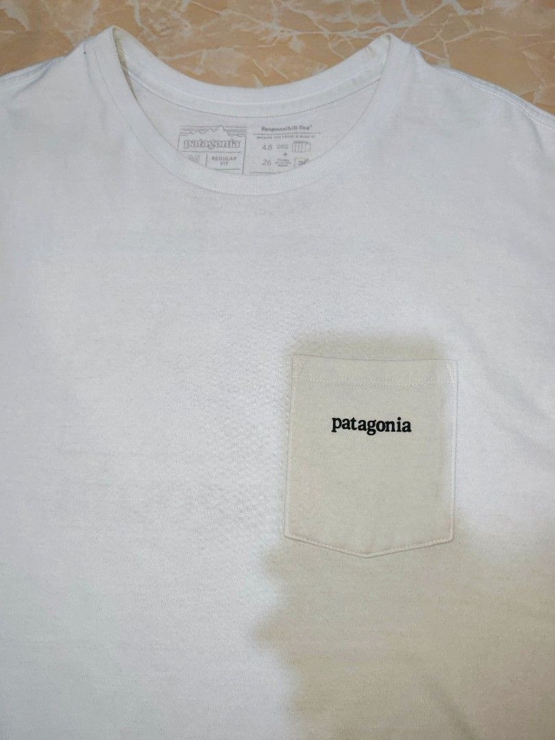 PATAGONIA pocket tee (Category: Tshirts & Polo Shirts ) located in Cotabato. Submitted by rayhan.thriftee (Listing ID 1464458771, Image 3). Description: patagonia pocket tee size medium on tag 22x29 dimes excellent condition laser print no issue location cotabato city.