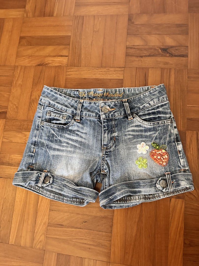 Patchwork sequined button shorts (Category: Shorts) located in Singapore. Submitted by lorvach (Listing ID 1464466546, Image 1). Description: 1: $14 2: $15 3: $8 tracked mailing $2.