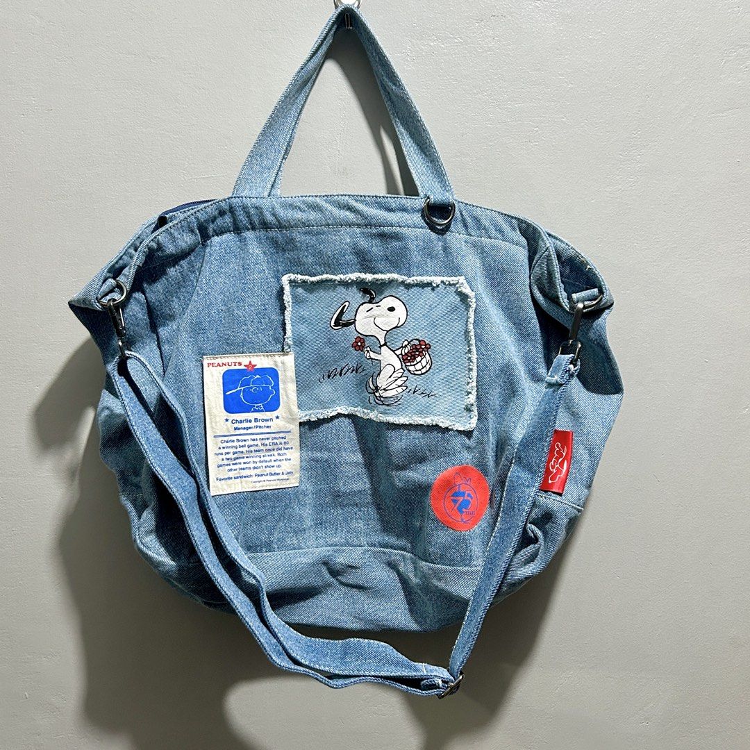 Peanuts Snoopy Oversized Denim 2-way Bag - Zipper Closure (Category: Shoulder Bags) located in Quezon City. Submitted by kitsune.treasures (Listing ID 1464466236, Image 1). Description: *First to pay policy! *1 day reservation only. Failure to pay on time, auto cancel. 📍Quezon City * MOD: J&T | Lalamove * MOP: GCASH | BPI 📦ON HAND AND READY TO SHIP! CONDITION: WHAT YOU SEE IS WHAT YOU GET. Dimensions: Kindly check the photos for the actual meas