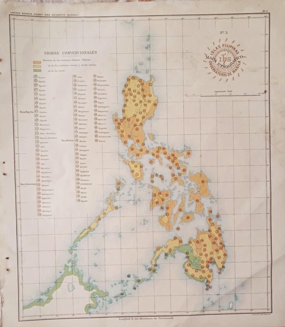 PHILIPPINES - GENERAL - ETHNOGRAPHIC - 1899 Original Antique Map (Category: Vintage Collectibles) located in Bacolod City. Submitted by kuboantiques (Listing ID 1464428765, Image 1). Description: - Vintage map of the Philippines Ideal for map collectors and history buffs Original 1899 Philippines Islands Map Title:- " Mapa Ethnografico " Publication & Date:- issued in Washington, USA 1899-1900 for " Atlas de Filipinas - Colleccion de 30 Mapas Tra