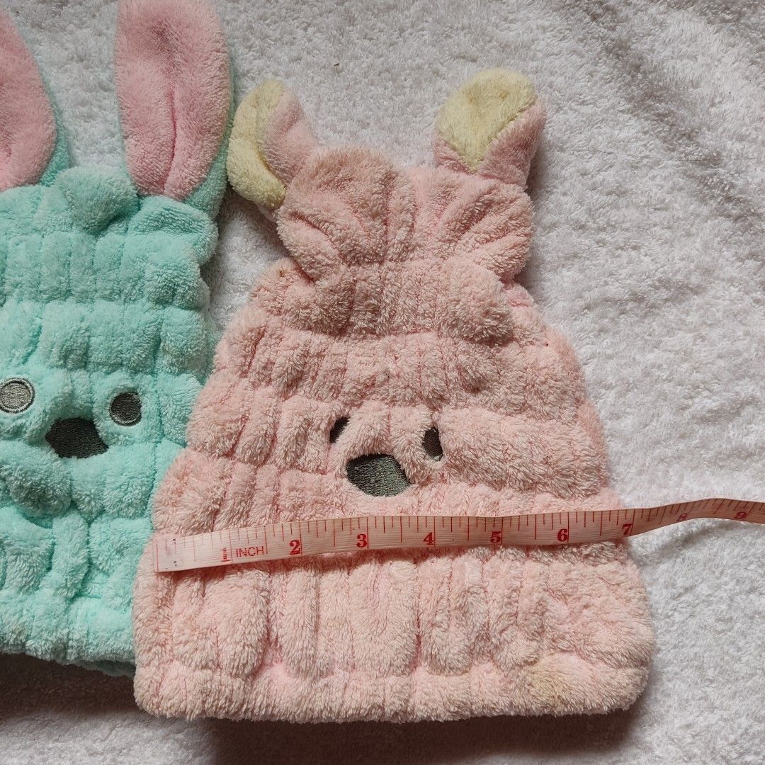 Pink and Cyan Bunny Quick Dry Hair Cap Bundle (Category: Hats & Beanies) located in Bacoor. Submitted by kmrynl (Listing ID 1464417818, Image 2). Description: Rfs: decluttering - 2 pcs for 100 MOP: BPI/Maribank only MOD: J&T/Lalamove.