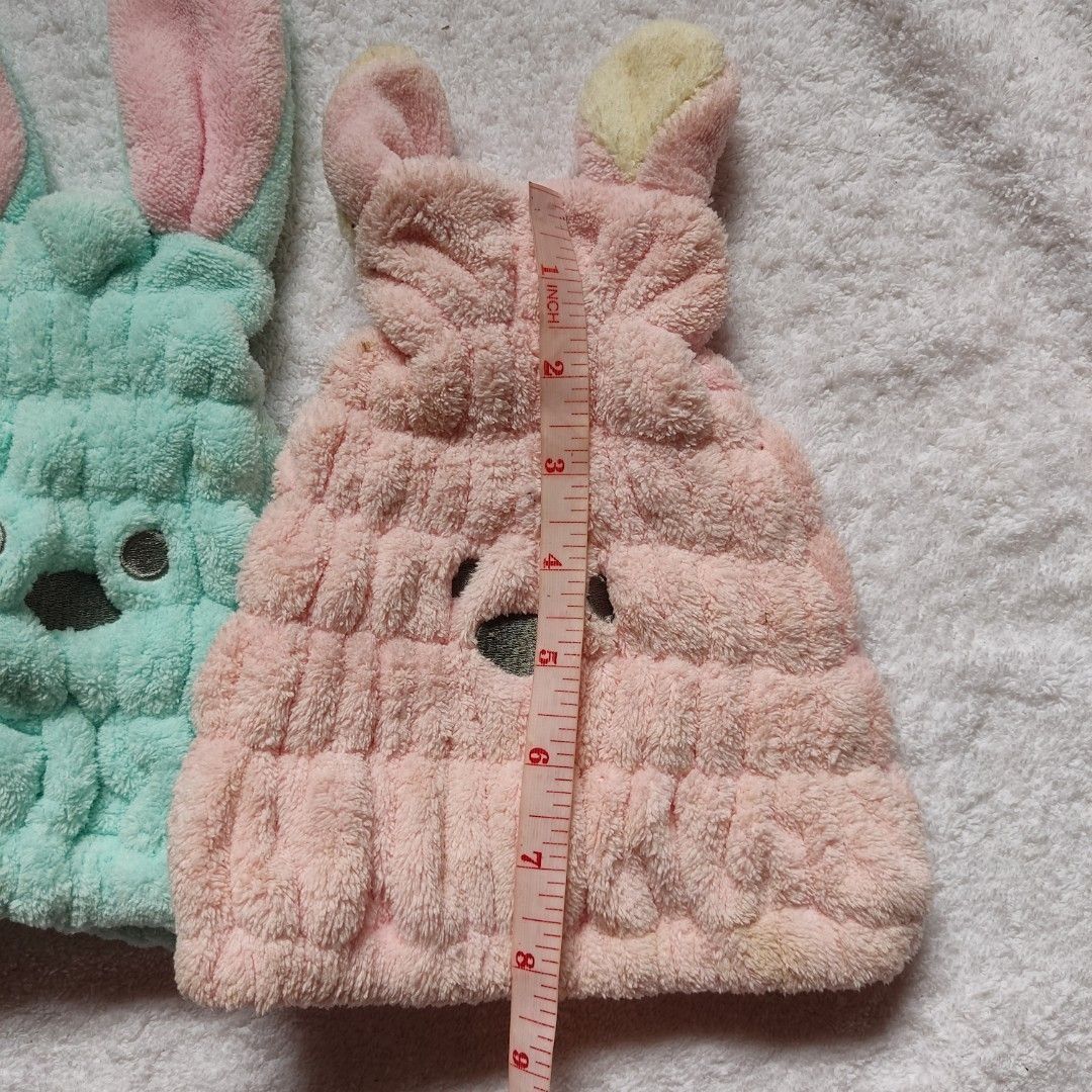 Pink and Cyan Bunny Quick Dry Hair Cap Bundle (Category: Hats & Beanies) located in Bacoor. Submitted by kmrynl (Listing ID 1464417818, Image 3). Description: Rfs: decluttering - 2 pcs for 100 MOP: BPI/Maribank only MOD: J&T/Lalamove.