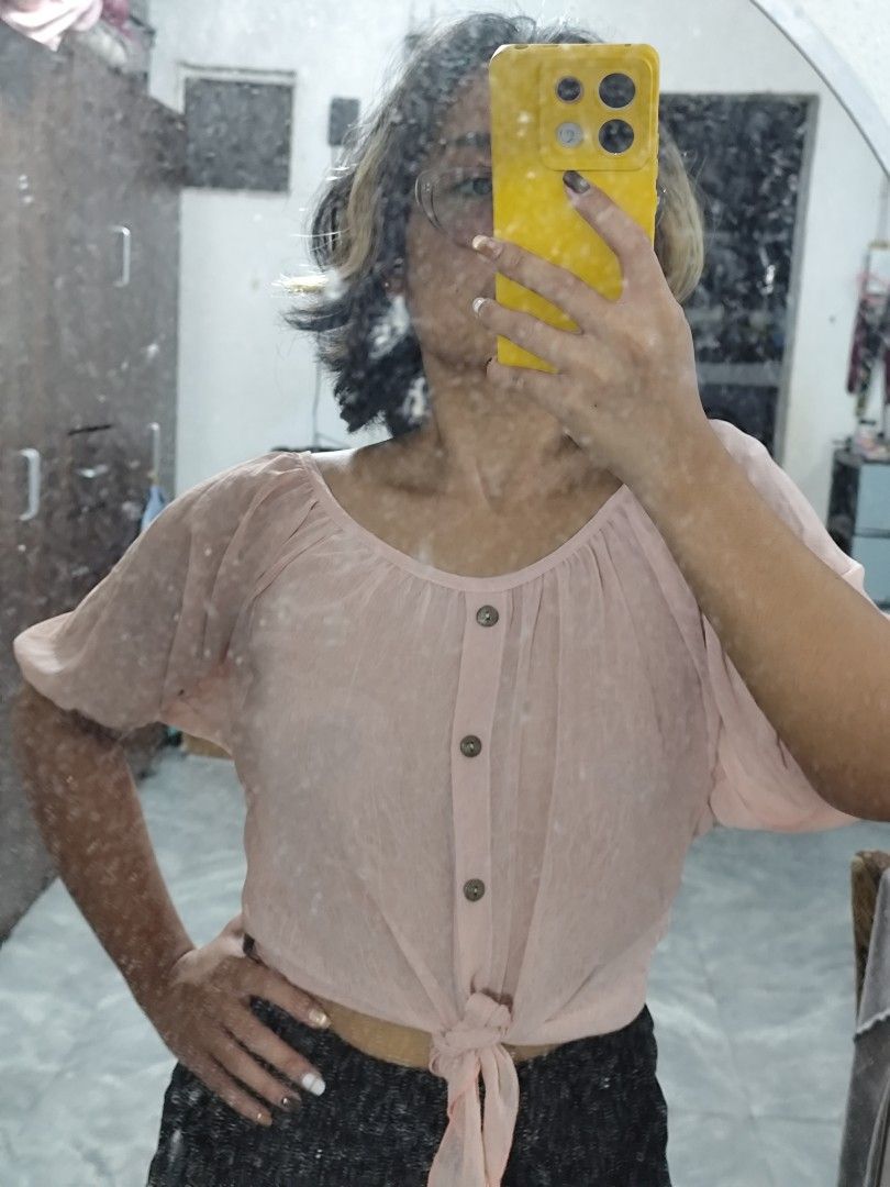 Pink Tie-Front Sheer Blouse with Button Detail (Category: Blouses) located in Cavite. Submitted by zenshub (Listing ID 1464490634, Image 1). Description: my height: 4'11 Bought in Dubai..