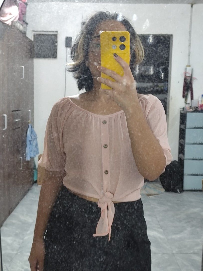 Pink Tie-Front Sheer Blouse with Button Detail (Category: Blouses) located in Cavite. Submitted by zenshub (Listing ID 1464490634, Image 2). Description: my height: 4'11 Bought in Dubai..