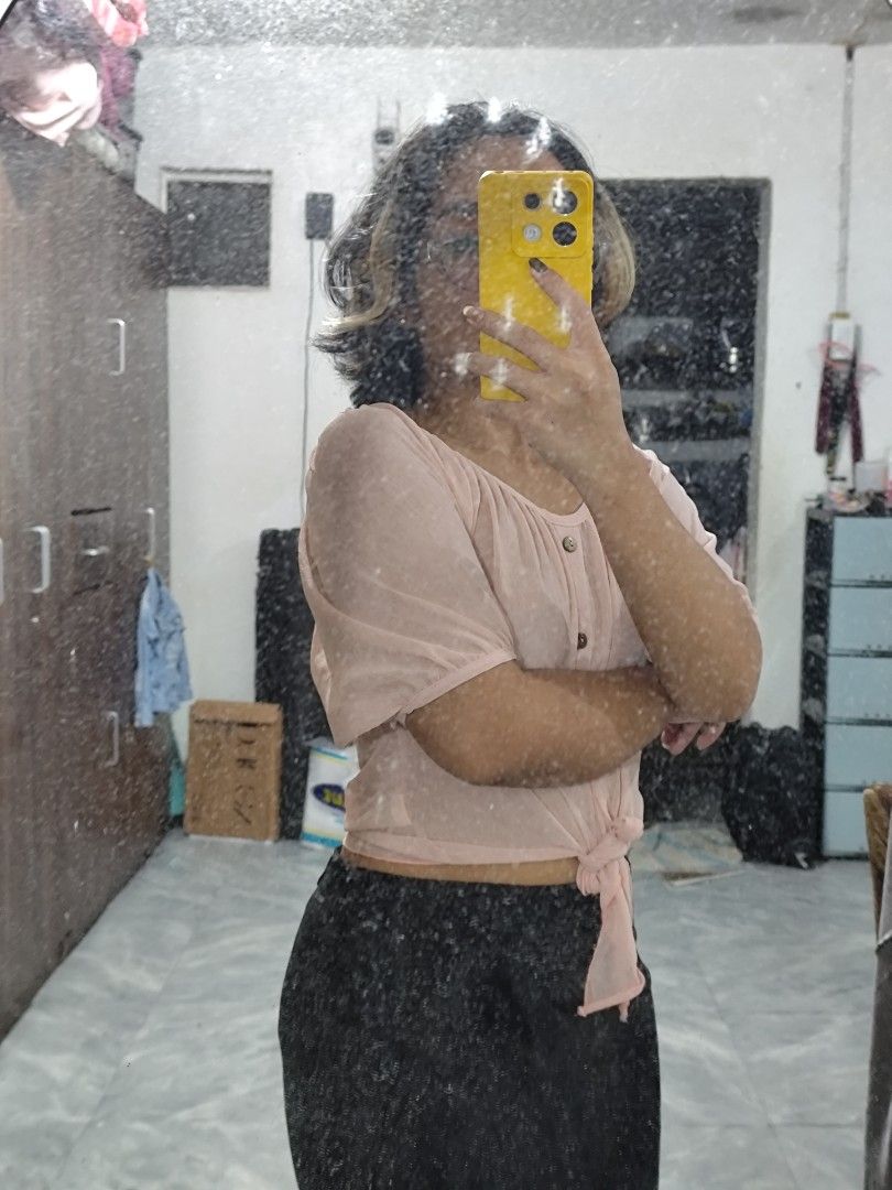 Pink Tie-Front Sheer Blouse with Button Detail (Category: Blouses) located in Cavite. Submitted by zenshub (Listing ID 1464490634, Image 3). Description: my height: 4'11 Bought in Dubai..