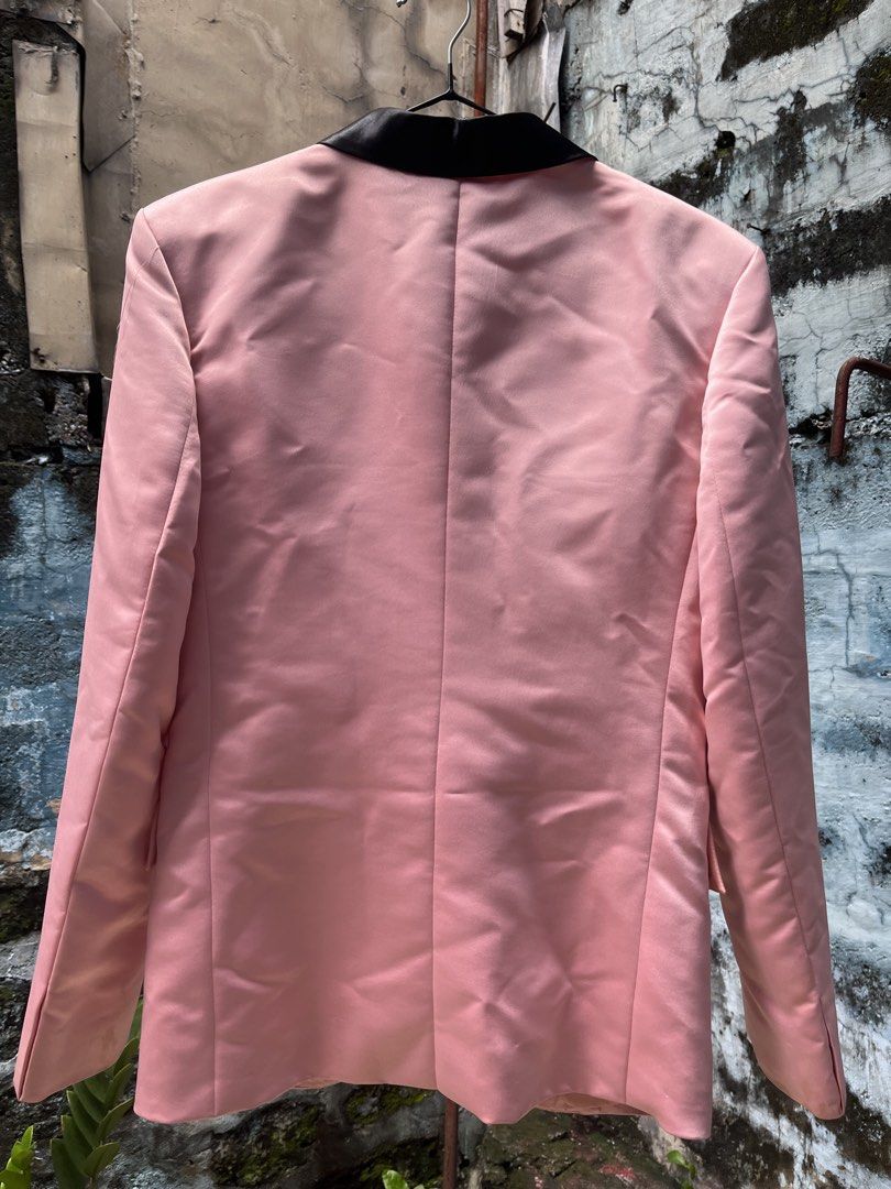 Pink Tuxedo Suit with Black Lapels (Category: Coats, Jackets and Outerwear) located in Manila. Submitted by odysseus_774 (Listing ID 1464392489, Image 3). Description: Selling a pink tuxedo suit. Includes a blazer and matching pants. The blazer has black satin lapels and pocket trim. The pants also have black trim. Great for parties or special occasions. Looks sharp and stylish..