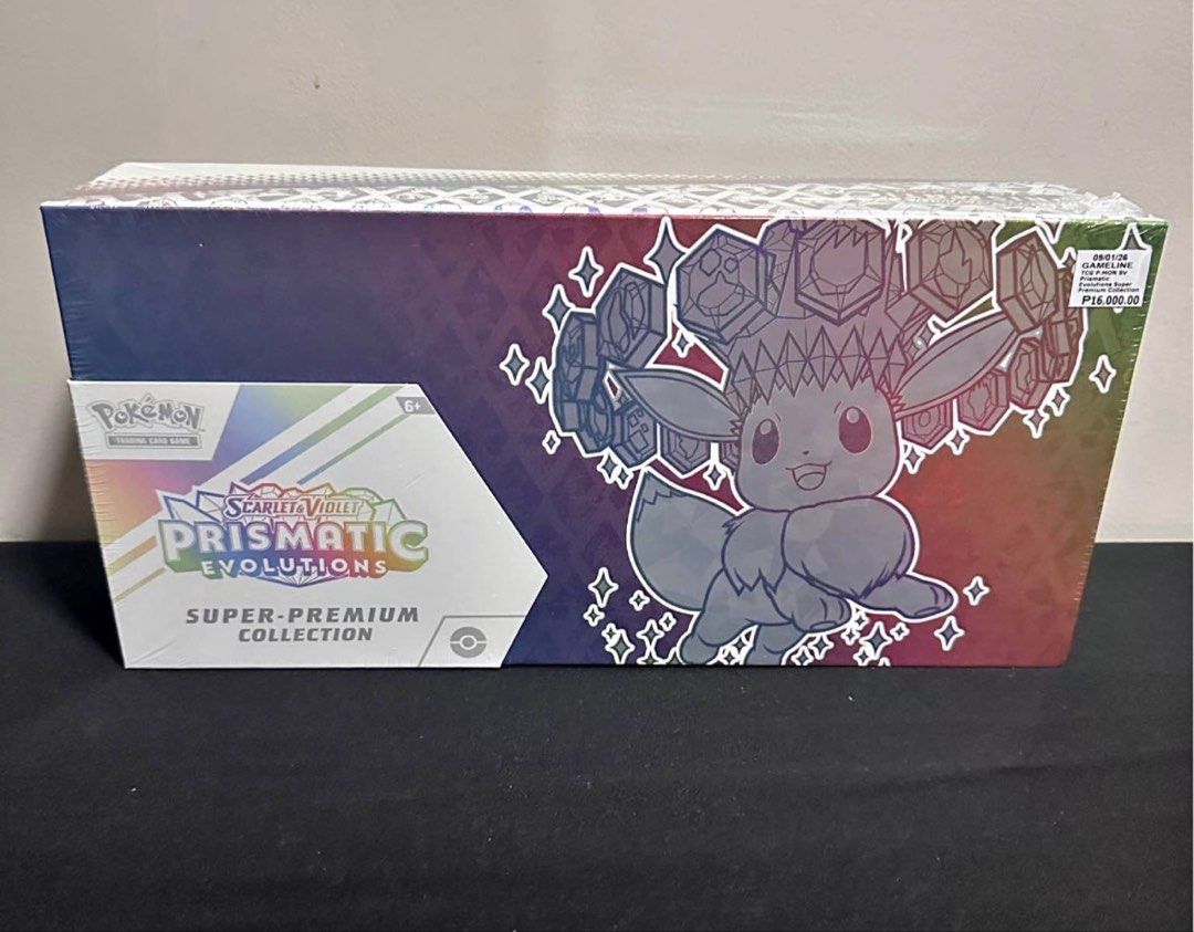 Pokémon Scarlet & Violet—Prismatic Evolutions SPC (Category: Card Boxes & Cases) located in Manila. Submitted by geofmloza (Listing ID 1464460039, Image 1). Description: Selling authentic, factory-sealed Pokémon TCG Prismatic Evolutions Super-Premium Collection (SPC) boxes. Fresh, untampered original shrink wrap in pristine condition! BOX DETAILS: Condition: Factory Sealed / Brand New Quantity: 2 Boxes Available Price: ₱17,400 per box INCLUDES (P