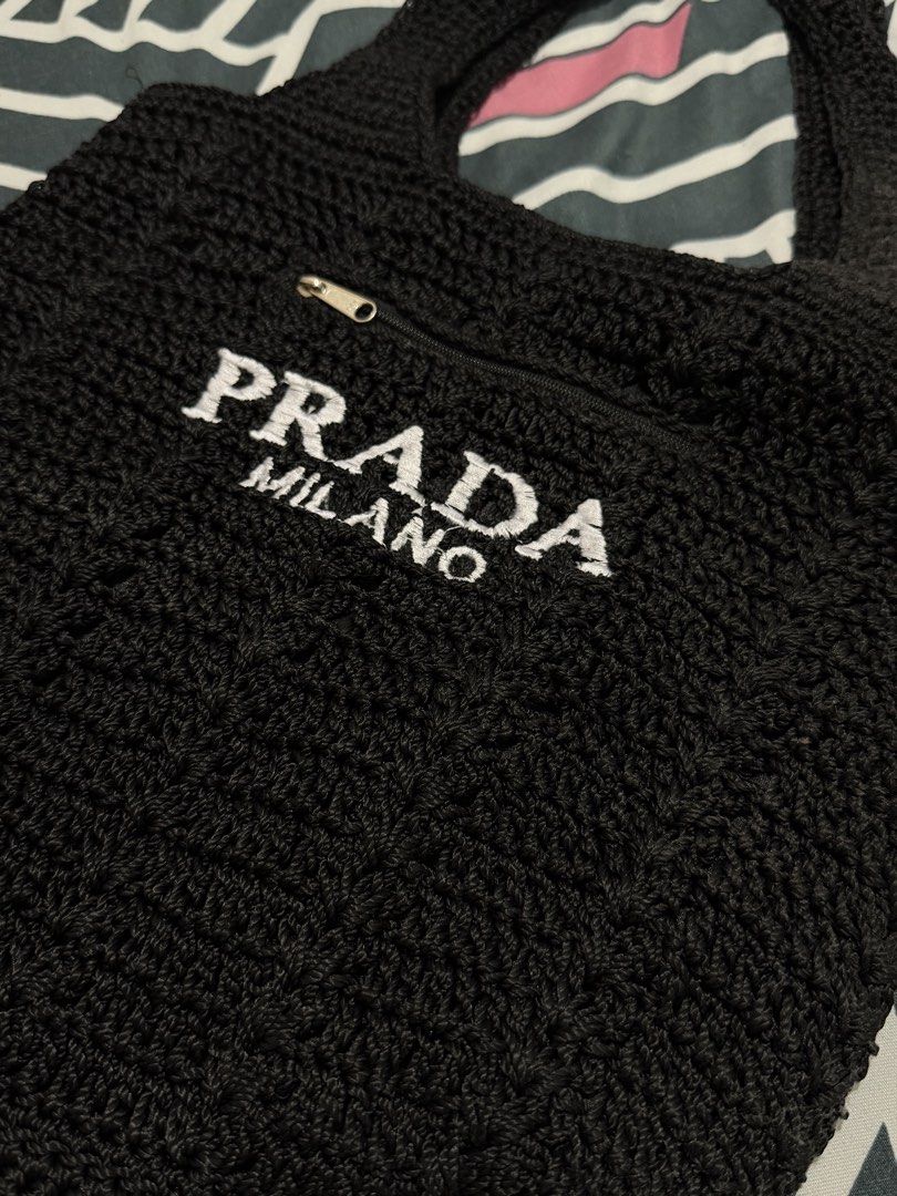 Prada Milano Black Crochet Tote Bag (Category: Tote Bags) located in Quezon City. Submitted by naptimeph (Listing ID 1464546985, Image 2). Description: Perfect for beach trip or everyday use NO ISSUE Di pa nagagamit Rfs: Decluttering .