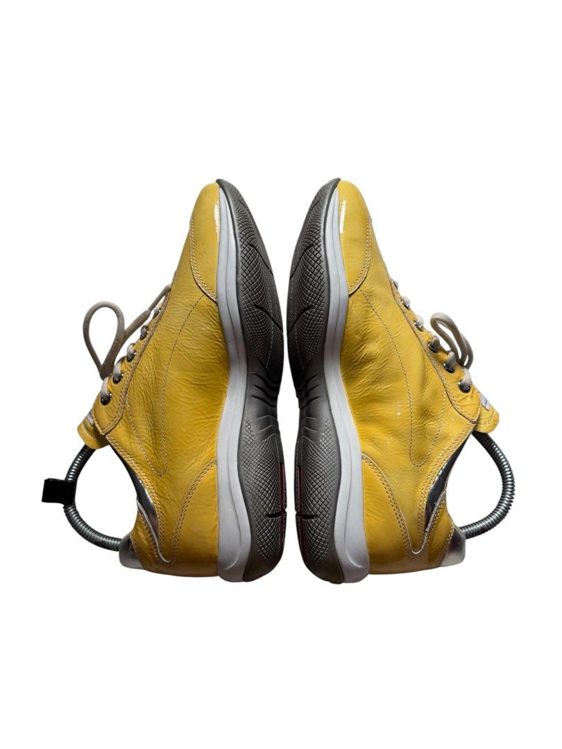 PRADA TRAINERS YELLOW PATENT SNEAKERS (Category: Sneakers & Footwear) located in Baguio. Submitted by kds_stuffs (Listing ID 1464494570, Image 3). Description: Mine: 1.5k 📍PR4D4 trainers yellow patent sneakers 😍 Super comfy and super nice in actual 👌 Coded Size: 37 Needs cleaning Excellent condition Gandara neto 💗.