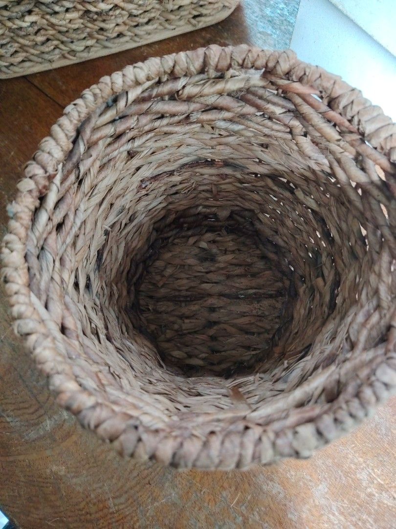 Pre-loved Native Woven Basket / Planter Cover (Small) ✨ (Category: Pots & Planters) located in Paranaque City. Submitted by lyncejo1993 (Listing ID 1464357837, Image 2). Description: Perfect para sa inyong mga halaman (plantitos/plantitas) o bilang aesthetic storage organizer sa bahay. Bagay na bagay sa Team Kahoy, Nordic, o Boho style home decor! Napakatibay, makapal, at maganda pa ang kapit. 📐 Sukat / Dimensions: • Taas (Height): ~16 cm • Diam