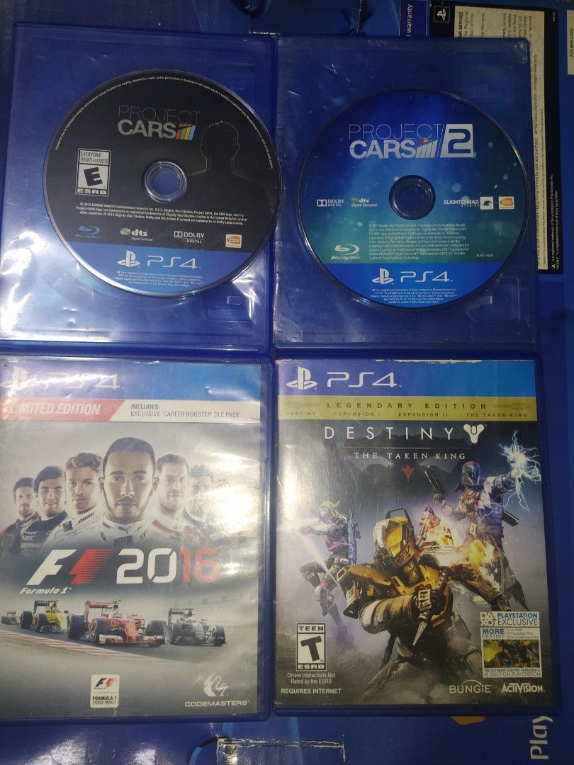 PS4 Games Bundle (Category: PlayStation) located in Manila. Submitted by ziongrey0520504 (Listing ID 1464549203, Image 1). Description: - Bundle of 3 PS4 Games: -projec cars 1 - Project Cars 2 - Destiny: The Taken King Legendary Edition (includes Expansion I) - F1 2016 Limited Edition (includes exclusive career booster DLC pack) - All game discs are in their original cases. take all 1k pm lng sa interesado manila area salamats.