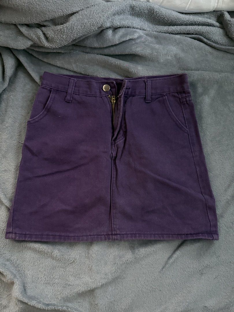 Purple Denim Mini Skirt (Category: Skirts) located in Manila. Submitted by razshen_29 (Listing ID 1464486894, Image 1). Description: Waist: 26.8 inches Length: 14.8 inches - Cute purple denim mini skirt - Classic five-pocket style - Zip fly and button closure - Rich, deep purple color - Perfect for casual outfits - Easy to pair with tops and sneakers.