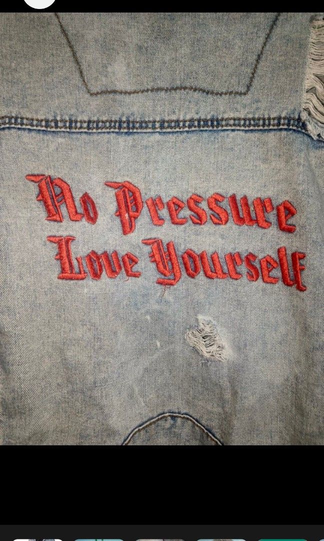 PURPOSE DENIM JACKET DISTRESS (Category: Coats, Jackets and Outerwear) located in Quezon City. Submitted by zoesmithshop (Listing ID 1464499985, Image 2). Description: PURPOSE DENIM JACKET UNISEX SIZE- LARGE TO XL GOOD CONDITION ACID WASH.