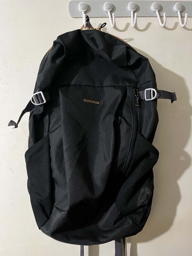 Quechua Hiking Backpack (Category: Hiking & Camping) located in Makati City. Submitted by maaarrrjjjj (Listing ID 1464475851, Image 1). Description: - Black Quechua backpack - Zipped main compartment and front pocket - Side mesh pockets for water bottles.