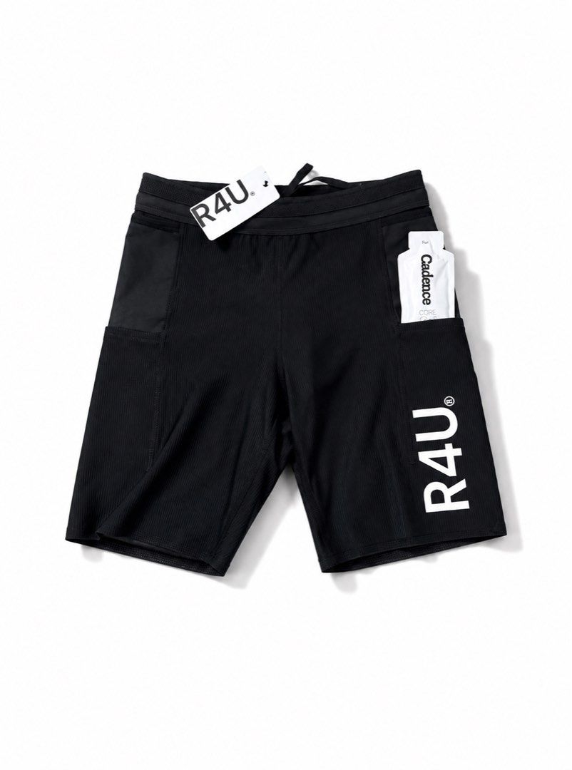 R4U Black & Green Half Tights with Pockets (Category: Shorts) located in Mandaluyong City. Submitted by dhanlumanas (Listing ID 1464521407, Image 1). Description: - Black R4U athletic shorts - Ribbed texture on main body - Side pockets and one back pocket - Elastic waistband with drawstring - Ideal for running and workouts - R4U logo printed on leg - Comes with a free sample packet in the pocket.
