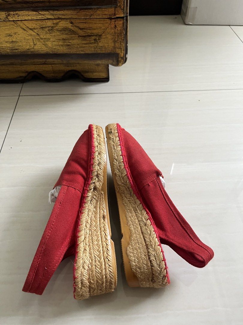 Red Espadrille Wedge Sandals (Category: Wedges) located in Muntinlupa City. Submitted by jane226ph (Listing ID 1464381828, Image 2). Description: This is actually New. Only worn to fit but never got to use outside. Sling back. Made in France. Purchased from the store in France. Letting go: can no longer keep, part of downsizing..