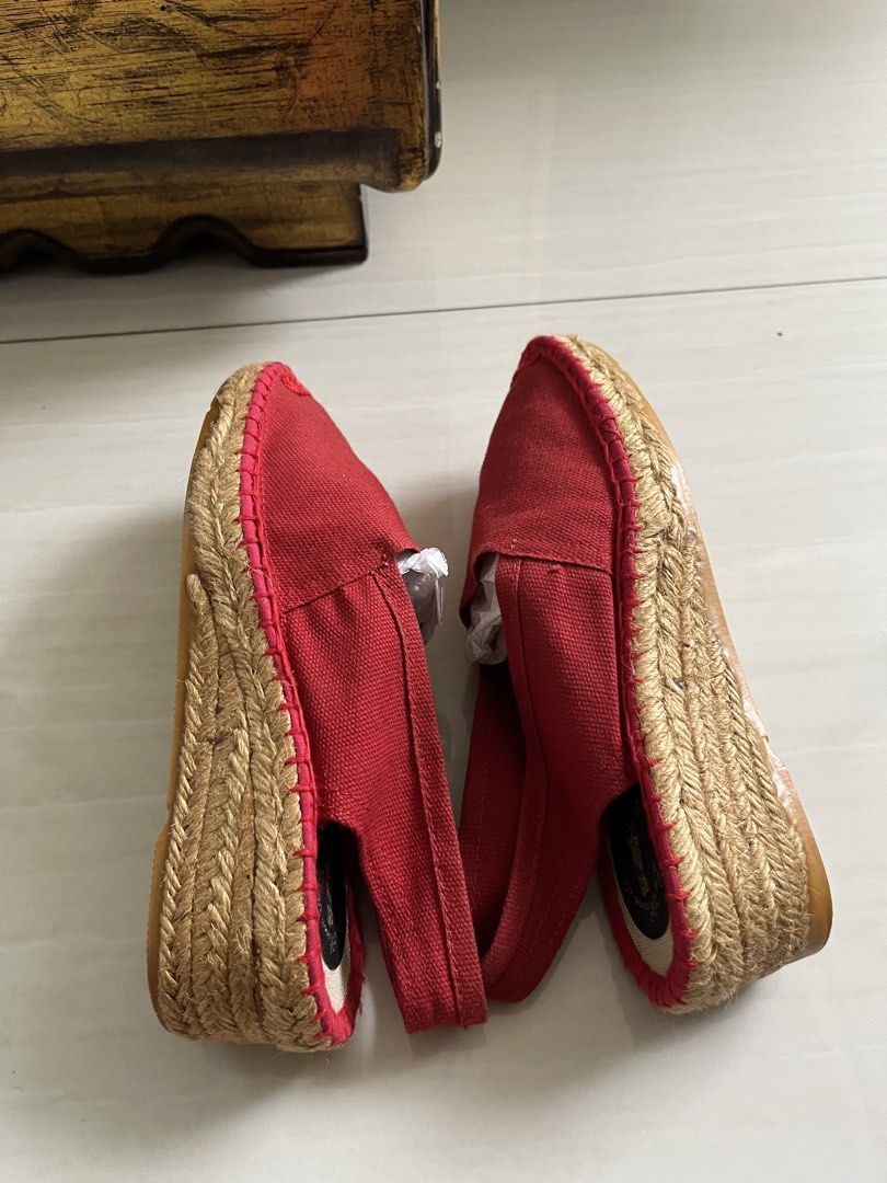 Red Espadrille Wedge Sandals (Category: Wedges) located in Muntinlupa City. Submitted by jane226ph (Listing ID 1464381828, Image 3). Description: This is actually New. Only worn to fit but never got to use outside. Sling back. Made in France. Purchased from the store in France. Letting go: can no longer keep, part of downsizing..