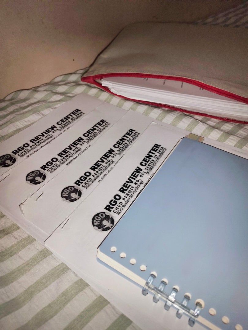 RGO PMLE Materials (2026) + Printed Reviewers (Category: Textbooks) located in Rizal. Submitted by shaaii7 (Listing ID 1464311189, Image 2). Description: Hello! Selling my RGO reviewers & drills + free printed reviewers from different sources like St. Aly and St. Anne. Yung mga materials na ito may mga highlights and sulat siya. Materials that I have: ✅RGO Psych Nuggets ✅RGO 4 Sub-booklets ✅RGO Drill Book (2026) & tests (with correct answers) ✅RG