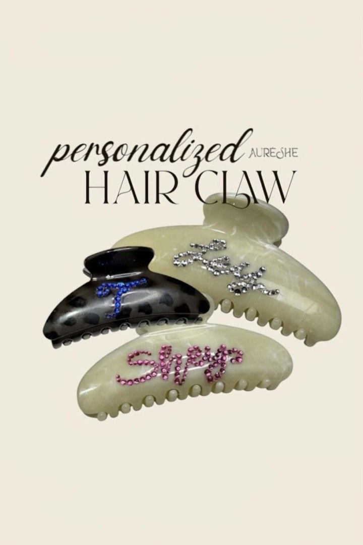 rhinestones hair claw (Category: Hair Accessories) located in Paranaque City. Submitted by aureshe.co (Listing ID 1464425376, Image 1). Description: AURÉSHE’s personalized rhinestone hair claws are designed to make your everyday hairstyle feel a little more you. Custom name • Hand-placed rhinestones • Made to order A thoughtful gift for your favorite person — whatever your connection may be. One side: ₱149 Both sides: ₱189 (custom text is limited
