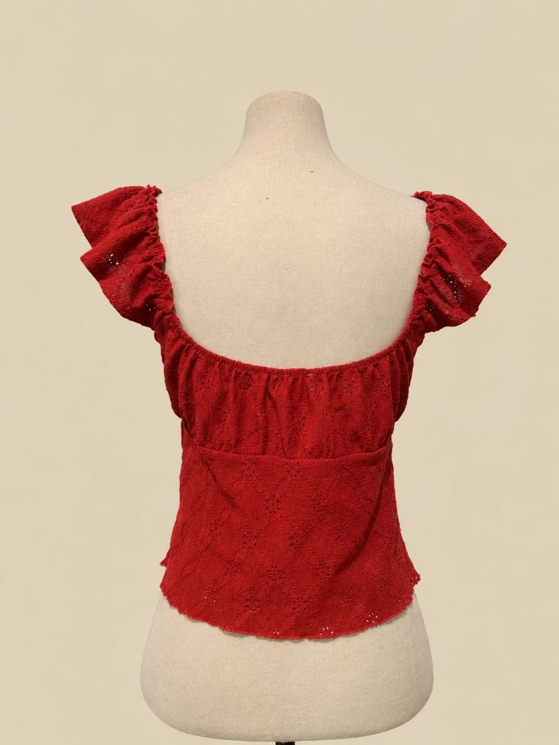 Rosé Ruched Lace Top (Category: Sleeveless) located in Angeles City. Submitted by thebeehivecloset (Listing ID 1464492810, Image 3). Description: Short Description: A feminine lace top featuring ruched details, ruffled sleeves, and a front tie for a flattering and stylish look..