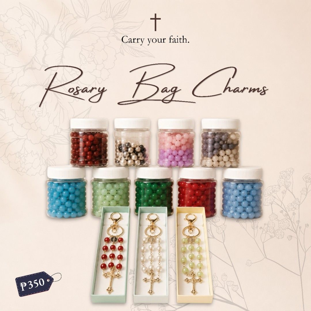 Rosary Bag Charms - Customizable Bead Colors (Category: Charms) located in Pasig City. Submitted by cetleo (Listing ID 1464450281, Image 1). Description: - Carry your faith with beautiful rosary bag charms. - Choose from a variety of bead colors. - Each charm includes a gift box. - Ideal for personal use or thoughtful gifting. - Message to order and discuss custom designs. - Payment is settled after you receive your charm..