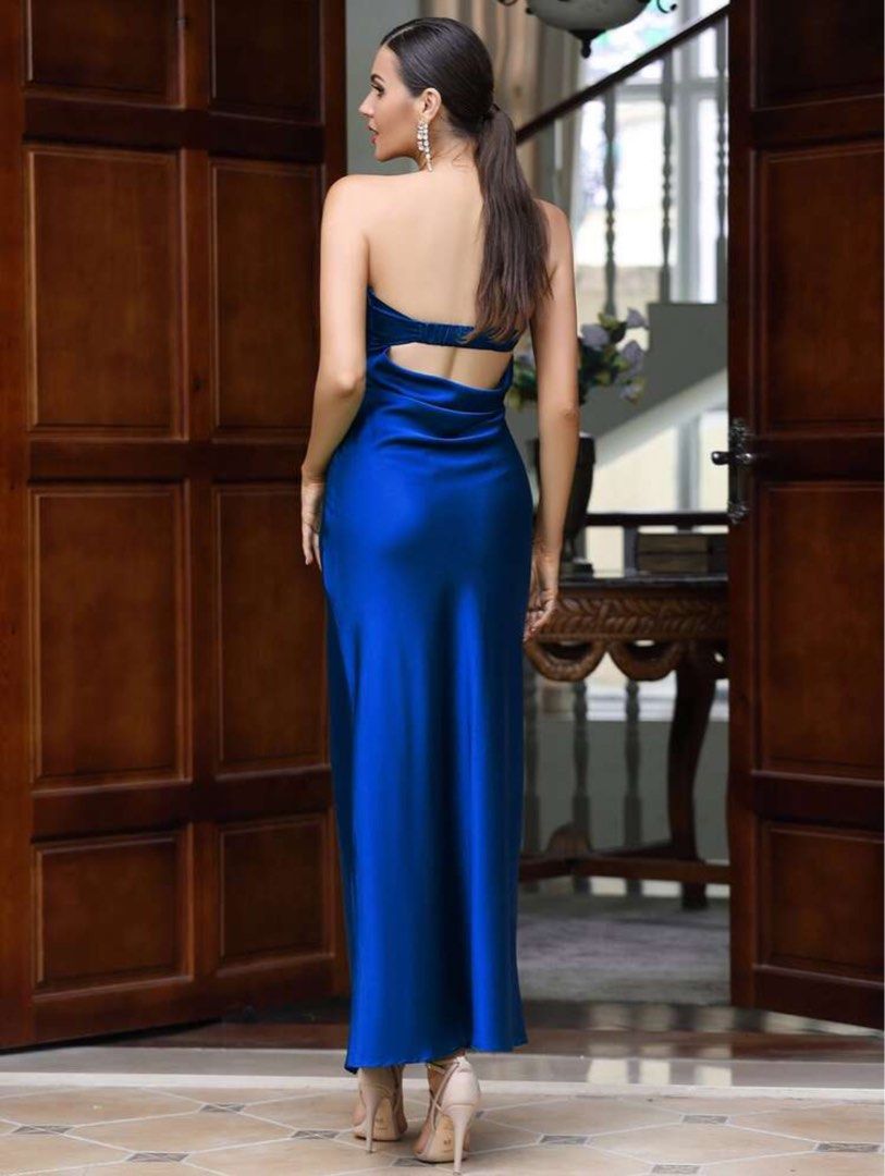 Royal Blue Strapless Satin Maxi Dress (Category: Evening dresses & gowns) located in Pasig City. Submitted by dairob1203 (Listing ID 1464453263, Image 2). Description: - Beautiful royal blue satin maxi dress - Strapless design - Flattering silhouette - Chic cutout detail at the back - Ideal for formal events, parties, or weddings - Size: Large (L) - Condition: Worn once.