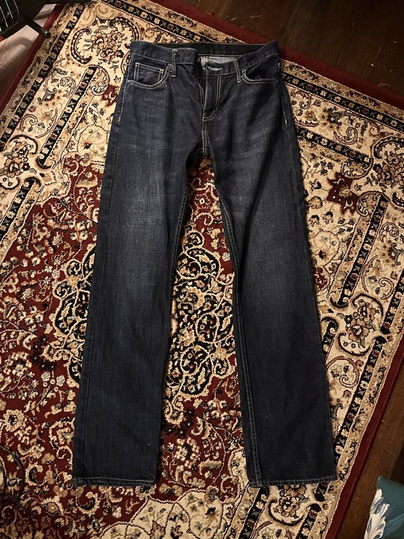RRJ Dark Wash Denim Jeans (Category: Jeans) located in Quezon City. Submitted by theraremoon (Listing ID 1464518910, Image 1). Description: - straight leg RRJ dark non stretchable denim jeans - waist: 30-32 inch - length: 43 inch.