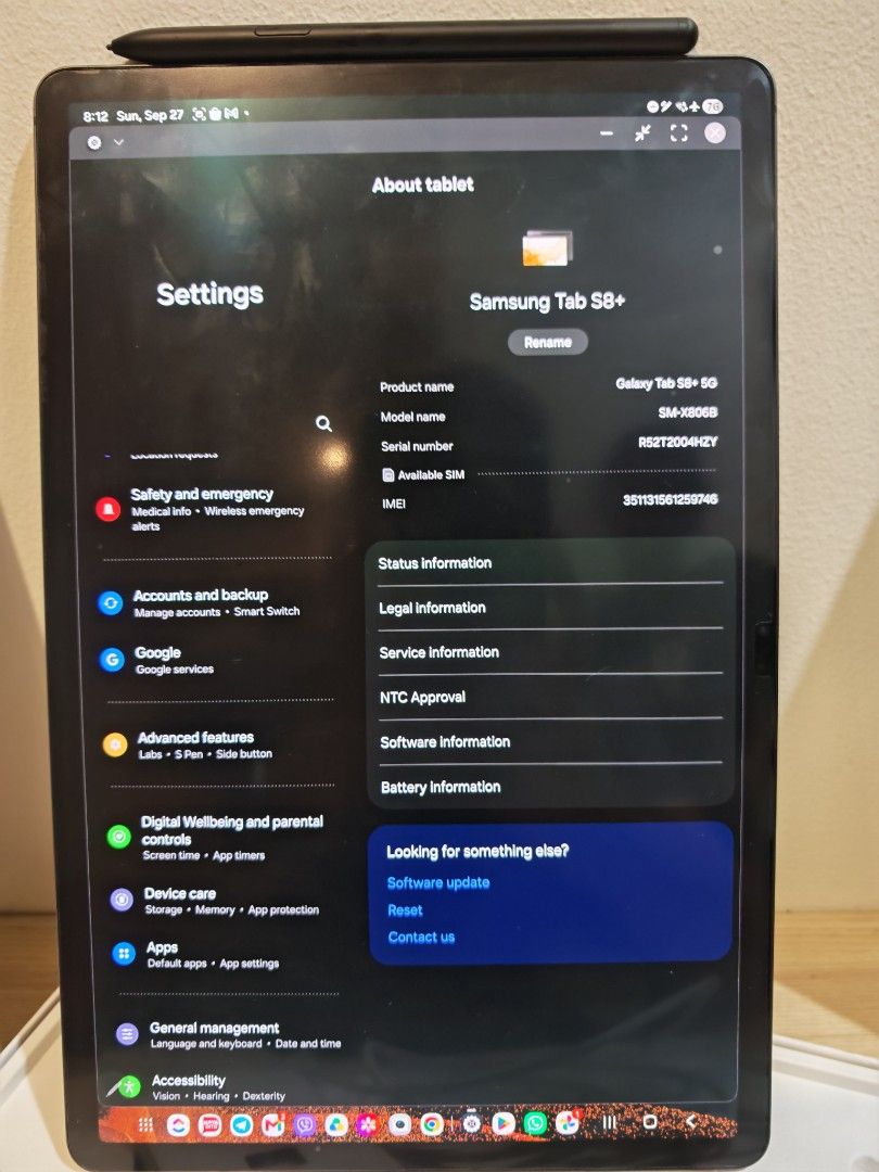 Samsung Galaxy Tab S8+5g (Category: Android) located in Quezon City. Submitted by olxph_555969926 (Listing ID 1464479385, Image 2). Description: Fully functional — battery, cameras, and S Pen all work perfectly. 📦 Included: Original box, S Pen, charger ✨ Specs: 12.4" Super AMOLED 120Hz display, Snapdragon 8 Gen 1, 8GB RAM, 5G connectivity, 10,090mAh battery Great for work, note-taking, or entertainment. Priced to sell — message for photos or to 